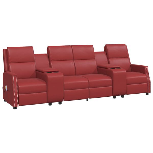 vidaXL Poltrona massagens 4 lug. reclinável couro art. vermelho tinto