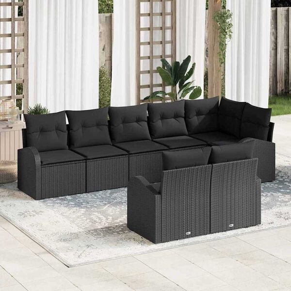 vidaXL Conjunto de Sof&aacute; de Jardim com almofada 8 pcs Preto vime PE