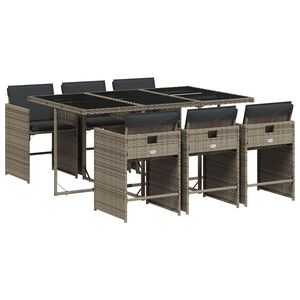 vidaXL 7 pcs conjunto de jantar p/ jardim c/ almofad&otilde;es vime PE cinza