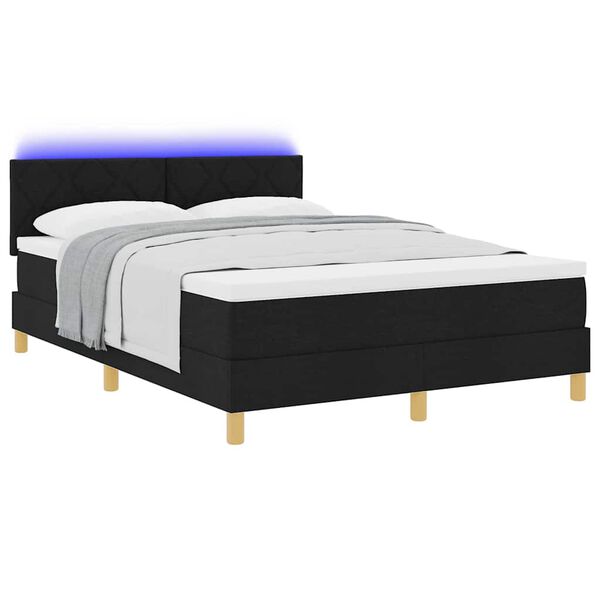 vidaXL Cama Box Spring LED com colch&atilde;o Preto 140 x 200 cm tecido