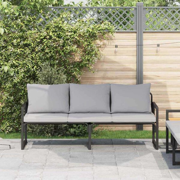 vidaXL Móveis de Jardim com almofada Preto 180 x 72.5 x 71 cm Aço