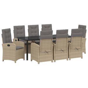 vidaXL Conjunto de Jantar para Jardim com almofada 9 pcs Bege vime PE