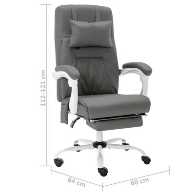vidaXL Cadeira escritório c/ função massagem couro artificial cinzento