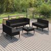 vidaXL 8 pcs conjunto lounge de jardim c/ almofad&otilde;es vime PE preto