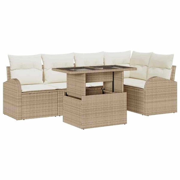 vidaXL Conjunto de Sof&aacute; de Jardim 6 pcs Bege Rattan Sint&eacute;tico