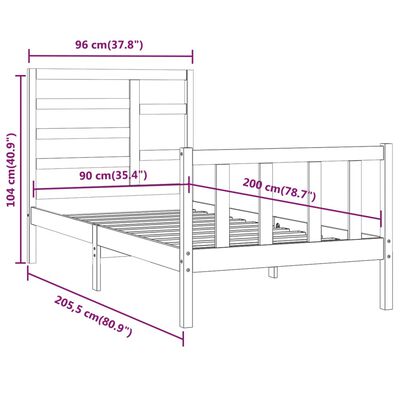 vidaXL Estrutura de cama 90 x 200 cm pinho maciço