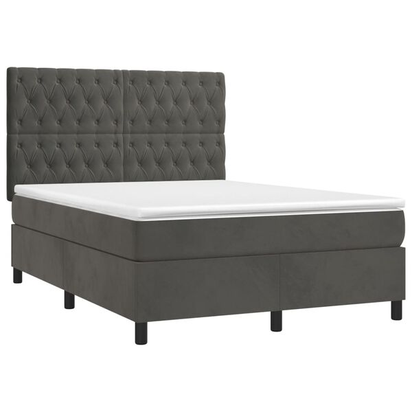vidaXL Cama box spring c/ colch&atilde;o/LED 140x190cm veludo cinzento-escuro