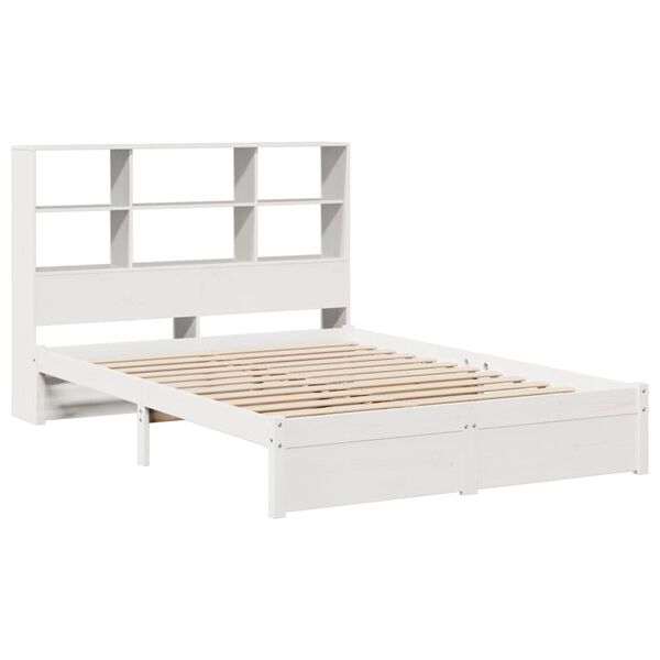 vidaXL Cama com estante sem colch&atilde;o 160x200 cm pinho maci&ccedil;o branco
