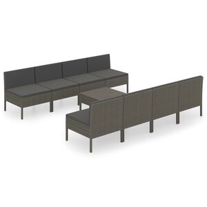 vidaXL 9 pcs conjunto lounge de jardim c/ almofad&otilde;es vime PE cinzento