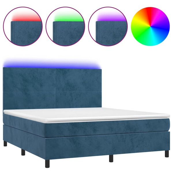 vidaXL Cama box spring c/ colch&atilde;o/LED 180x200 cm veludo azul-escuro