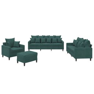 vidaXL 4 pcs conjunto de sof&aacute;s com almofad&otilde;es veludo verde-escuro