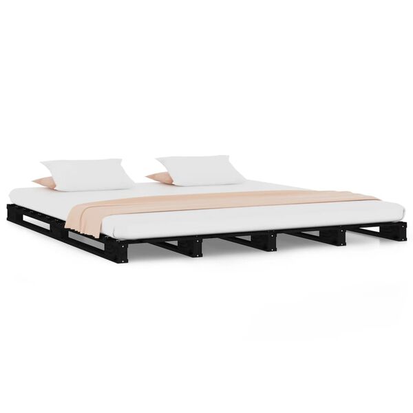 vidaXL Cama de paletes de casal 135x190 cm pinho maci&ccedil;o preto