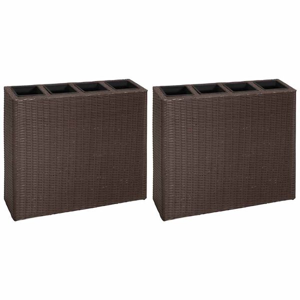 vidaXL Floreira de jardim com 4 vasos 2 pcs vime PE castanho