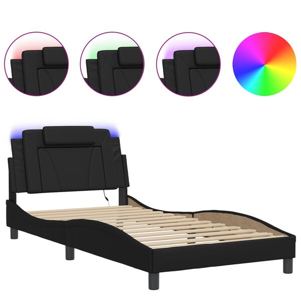 vidaXL Estrutura de cama Viana com LED sem colch&atilde;o 100x203cm preto