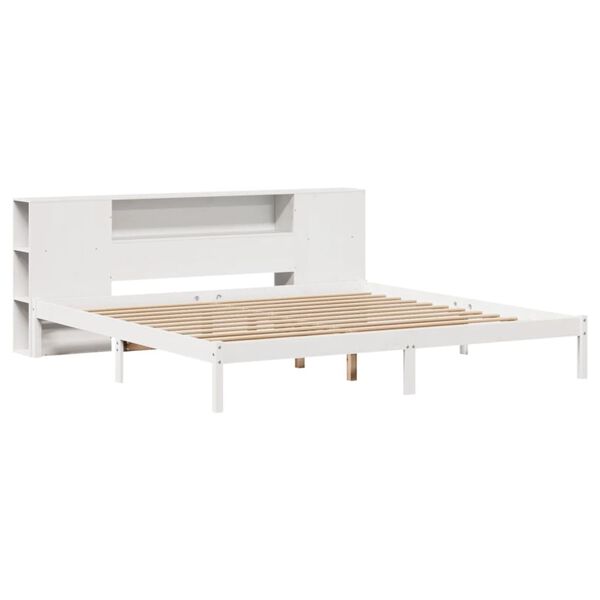 vidaXL Cama com estante sem colchão 180x200 cm pinho maciço branco