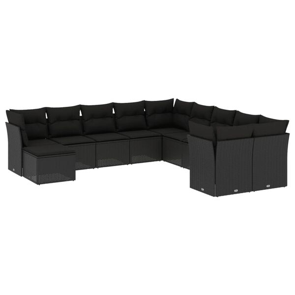 vidaXL 11 pcs conjunto sof&aacute;s de jardim c/ almofad&otilde;es vime PE preto