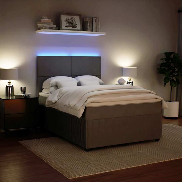 vidaXL Cama com molas/colch&atilde;o 140x190 cm veludo cinzento-claro