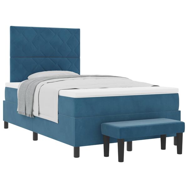 vidaXL Cama Box com colch&atilde;o Azul escuro 120 x 200 cm Veludo