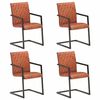 vidaXL Cadeiras de jantar cantilever 4 pcs couro genu&iacute;no castanho