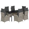 vidaXL 7 pcs conj. jantar p/ jardim c/ almofad&otilde;es vime PE cinza-claro