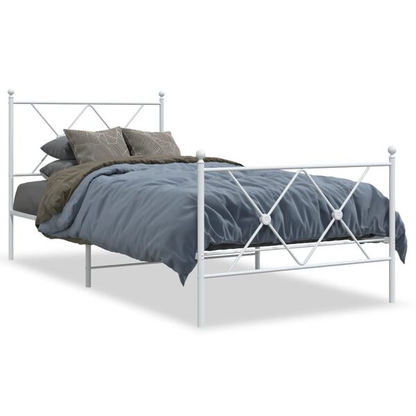 vidaXL Estrutura de cama com cabeceira e p&eacute;s 90x190 cm metal branco