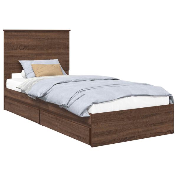 vidaXL Cama com Armazenamento com gaveta Carvalho Marrom 90 x 200 cm
