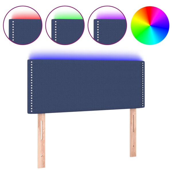 vidaXL Cabeceira de cama c/ luzes LED tecido 90x5x78/88 cm azul