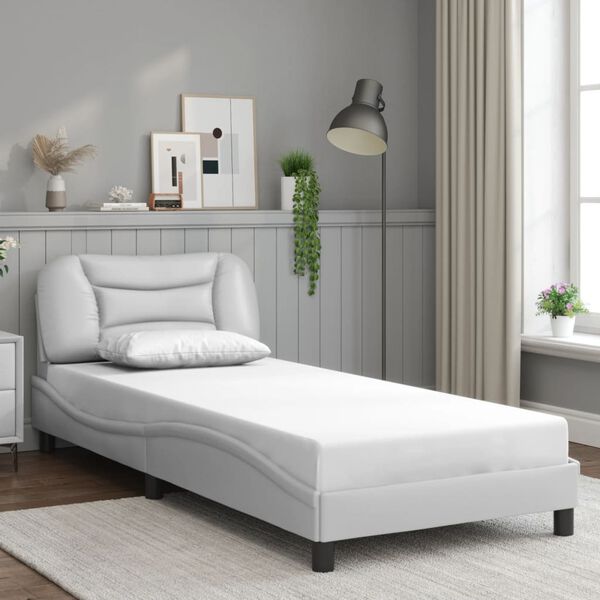 vidaXL Estrutura de cama sem colch&atilde;o Hvar couro artificial 90x190cm branco