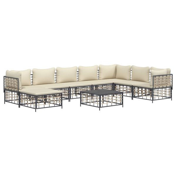 vidaXL 9 pcs conjunto lounge de jardim c/ almofadões vime PE antracite