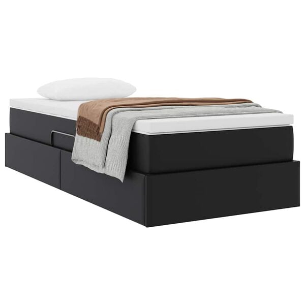 vidaXL Cama com arruma&ccedil;&atilde;o e colch&atilde;o Preto 90 x 190 cm Couro Sint&eacute;tico