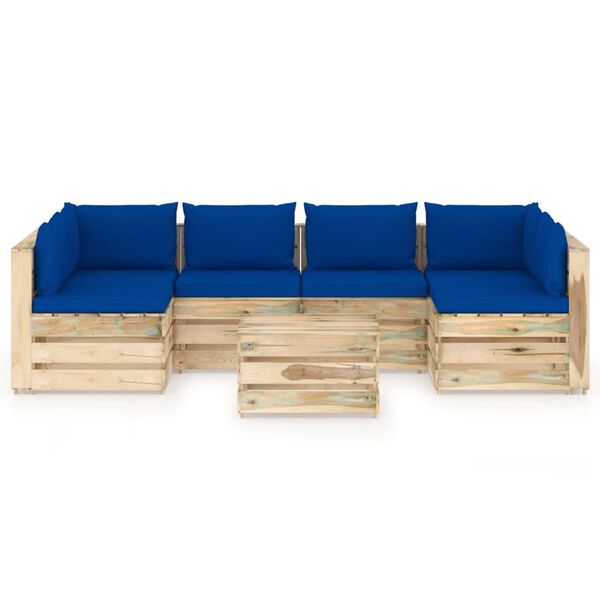 vidaXL 7 pcs conj. lounge jardim c/ almofad&otilde;es madeira impreg. verde
