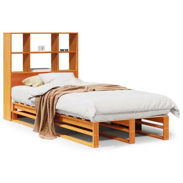 vidaXL Cama com estante sem colch&atilde;o 90x200 cm madeira maci&ccedil;a