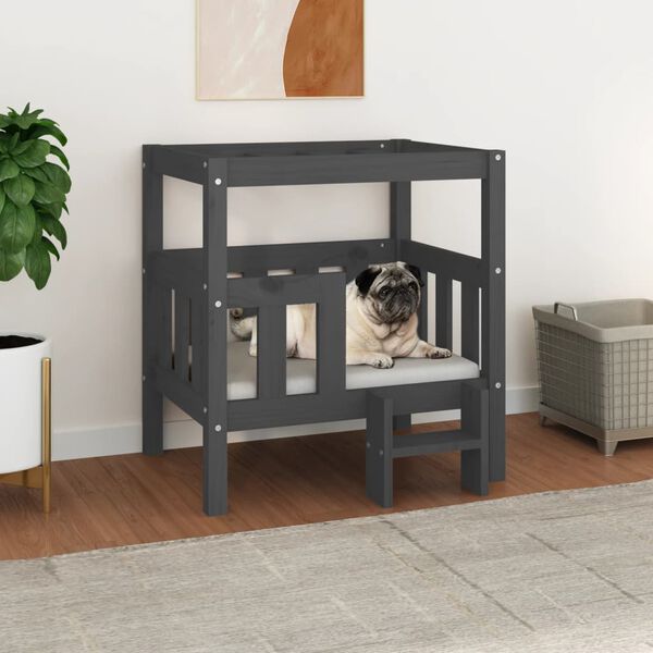 vidaXL Cama para c&atilde;es 65,5x50,5x70 cm madeira de pinho maci&ccedil;a cinza