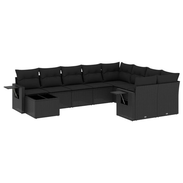 vidaXL 10 pcs conjunto sof&aacute;s de jardim c/ almofad&otilde;es vime PE preto