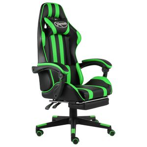 vidaXL Cadeira estilo corrida c/ apoio p&eacute;s couro artificial preto/verde