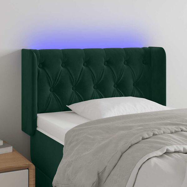 vidaXL Cabeceira cama c/ luzes LED veludo 83x16x78/88 cm verde-escuro