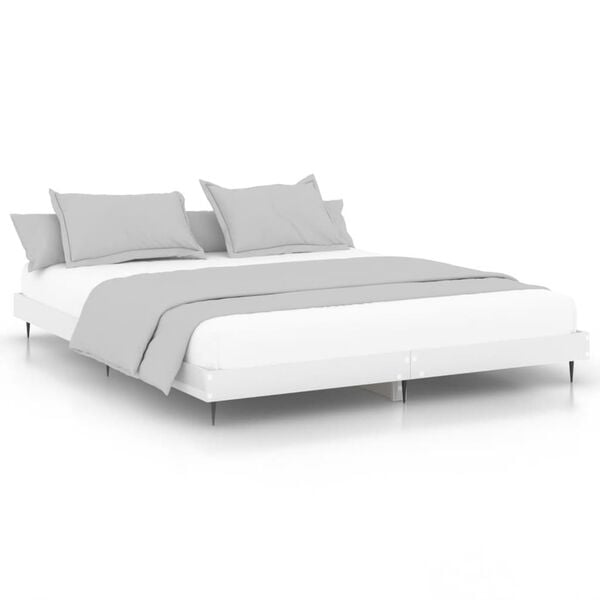 vidaXL Estrutura de cama 160x200 cm derivados madeira branco brilhante
