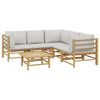 vidaXL 6 pcs conj. lounge de jardim bambu c/ almofadões cinzento-claro