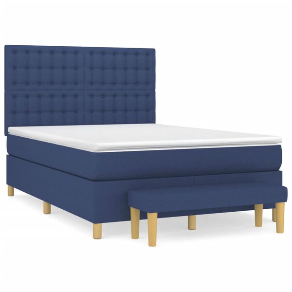 vidaXL Cama com molas/colch&atilde;o 140x190 cm tecido azul