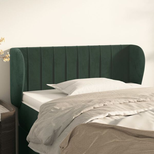 vidaXL Cabeceira de cama c/ abas veludo 103x23x78/88cm verde-escuro