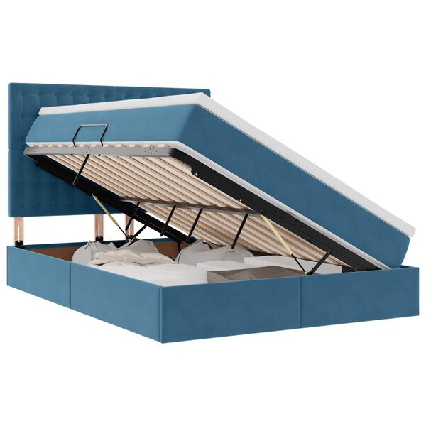 vidaXL Cama com arruma&ccedil;&atilde;o e colch&atilde;o Azul Escuro 140 x 190 cm Veludo