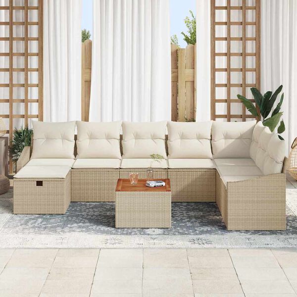 vidaXL Conjunto de Sof&aacute; de Jardim 9 pcs Bege Rattan Sint&eacute;tico