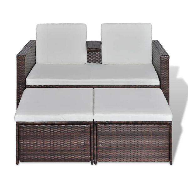 vidaXL 4 pcs conjunto lounge jardim c/ almofadões vime PE castanho