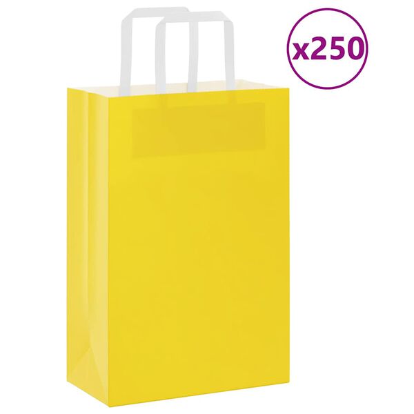 vidaXL Sacos de papel 250 unid com al&ccedil;as amarelo 21x11x31 cm