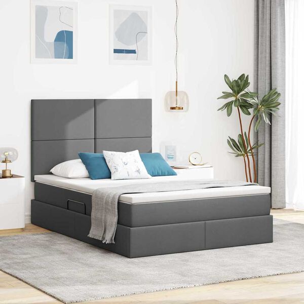 vidaXL Cama com arruma&ccedil;&atilde;o e LED Cinza Escuro 140 x 200 cm Poli&eacute;ster