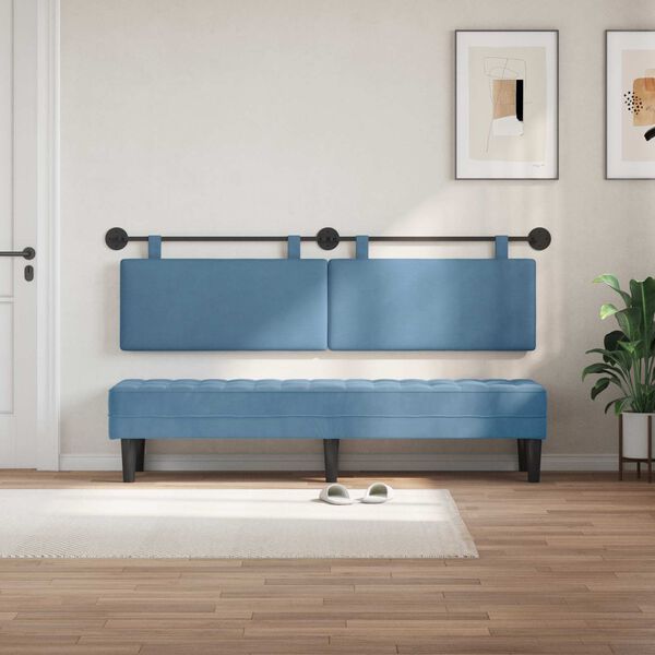 vidaXL Cabeceira Suspensa Azul 190 x 55 x 5 cm Tecido de Veludo Cotele
