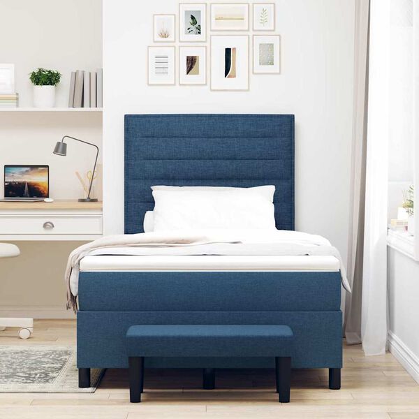 vidaXL Cama Box com colch&atilde;o com cabeceira Azul 120 x 200 cm tecido