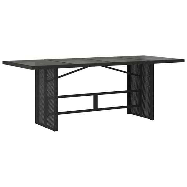 vidaXL Mesa de jardim com tampo de vidro 190x80x74 cm vime PE preto