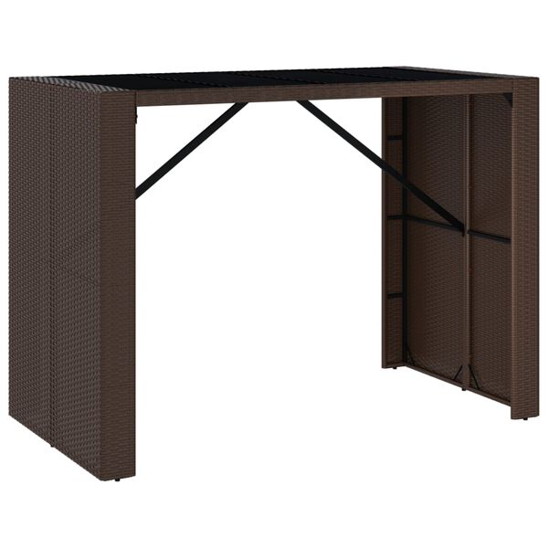 vidaXL Mesa de bar com tampo de vidro 145x80x110 cm vime PE castanho