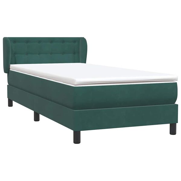 vidaXL Cama com molas/colch&atilde;o 100x210 cm veludo verde-escuro